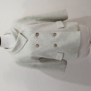 Talbots Cream Double Breasted Cropped Jackie O Style Tweed Wool Jacket 10P NWOT!